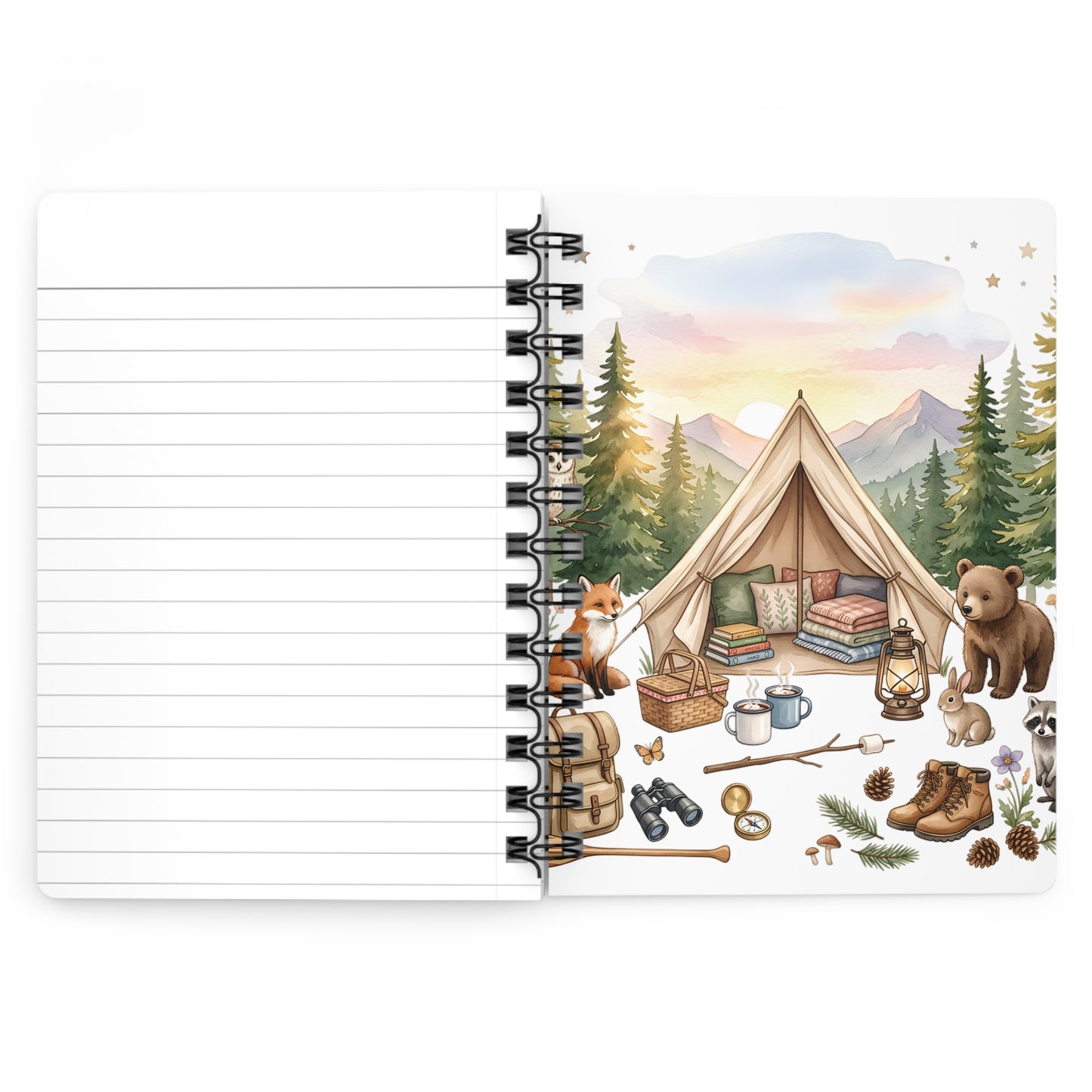 Camping Cozy Spiral Journal — Woodland Tent Adventure Notebook