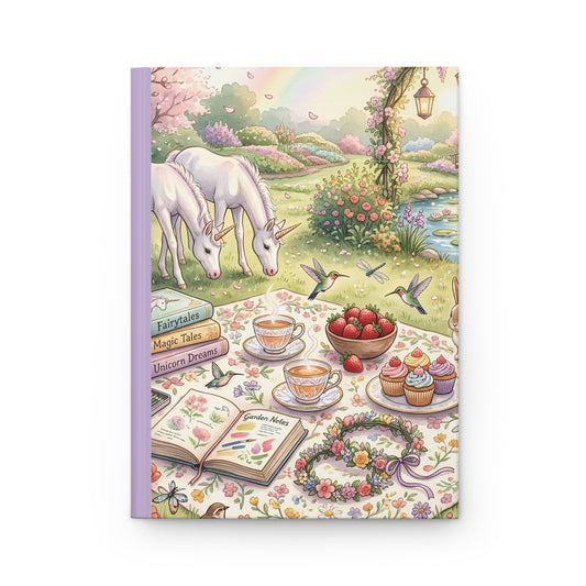 Whimsical Unicorn Tea Party Hardcover Journal — Pastel Picnic Notebook for Writing & Sketching