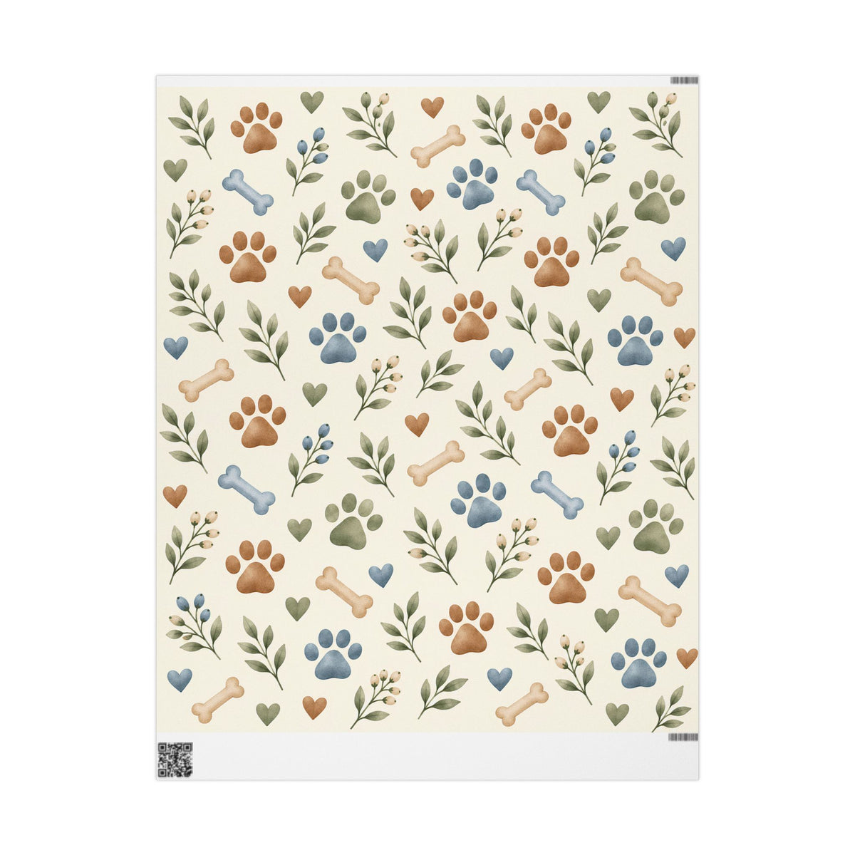 Paw Print Floral Wrapping Paper Roll — Cottage Garden Blooms