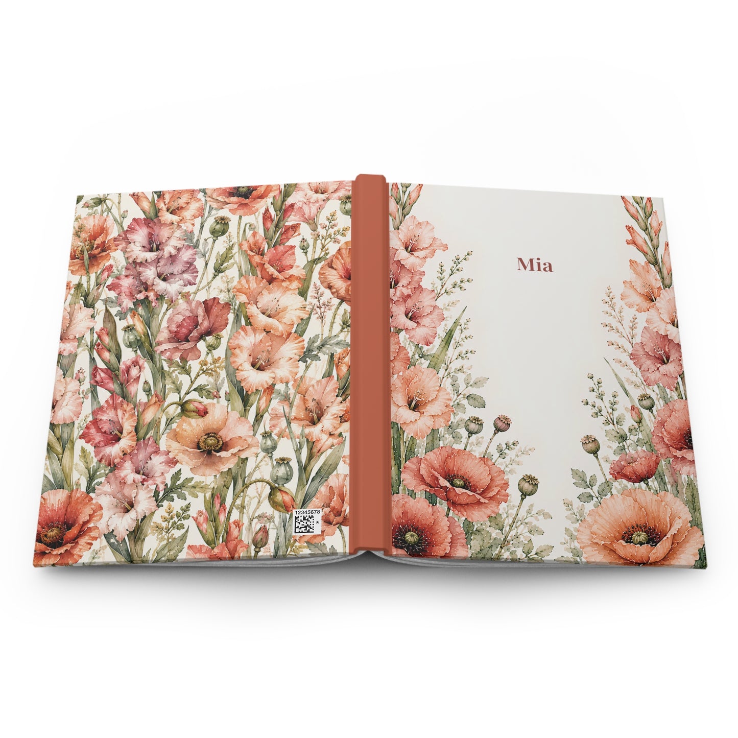 Floral Poppy Hardcover Journal — Personalized Name Option