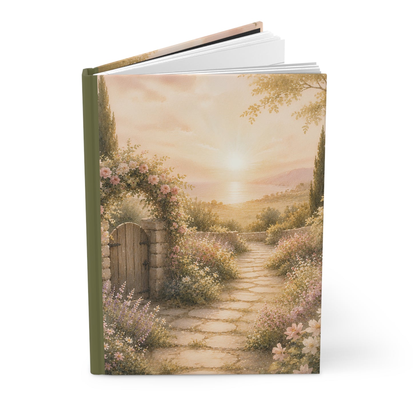 Sunset Garden Path Hardcover Journal — Floral Cottage Nature Notebook