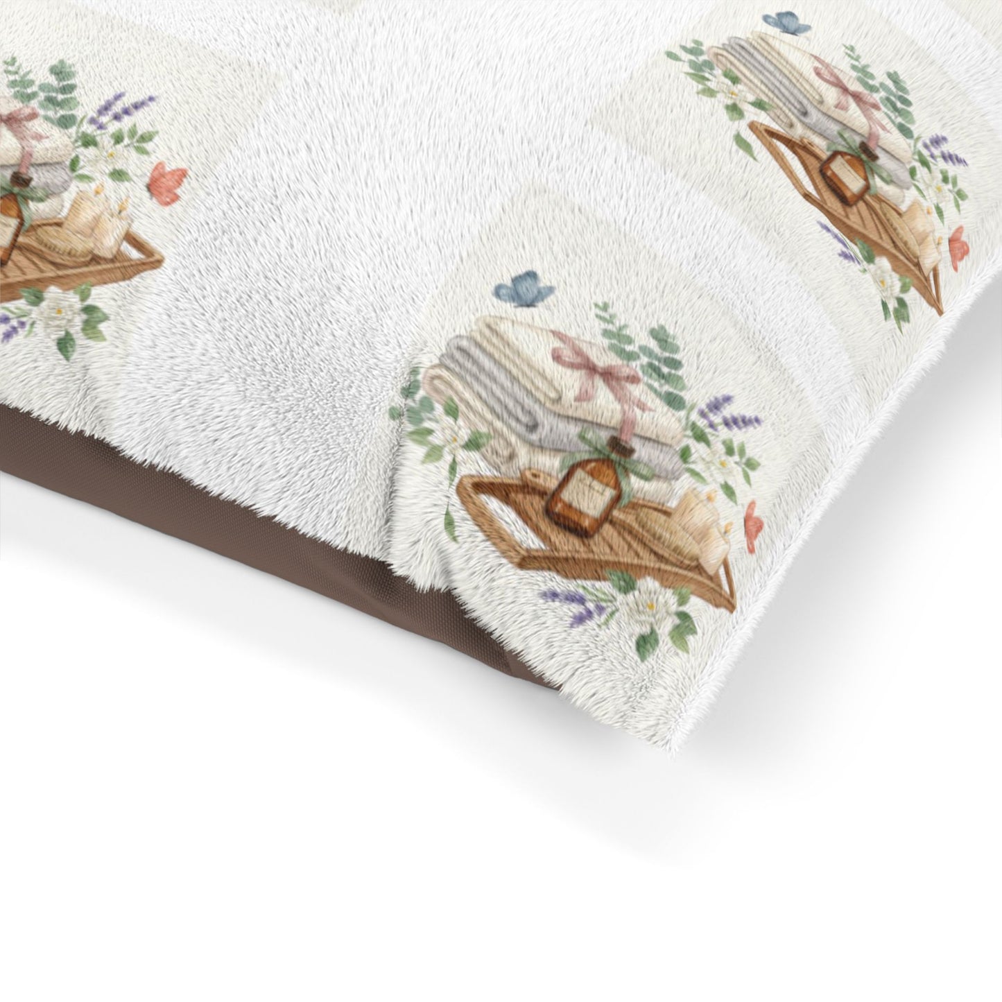 Spa Day Pet Bed – Watercolor Towels & Botanicals Print for Dogs