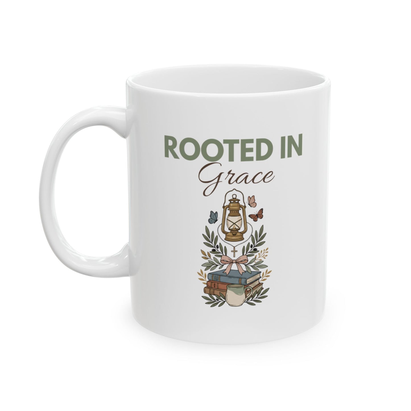 Rooted in Grace Floral Ceramic Mug 11oz & 15oz — Faith Gift