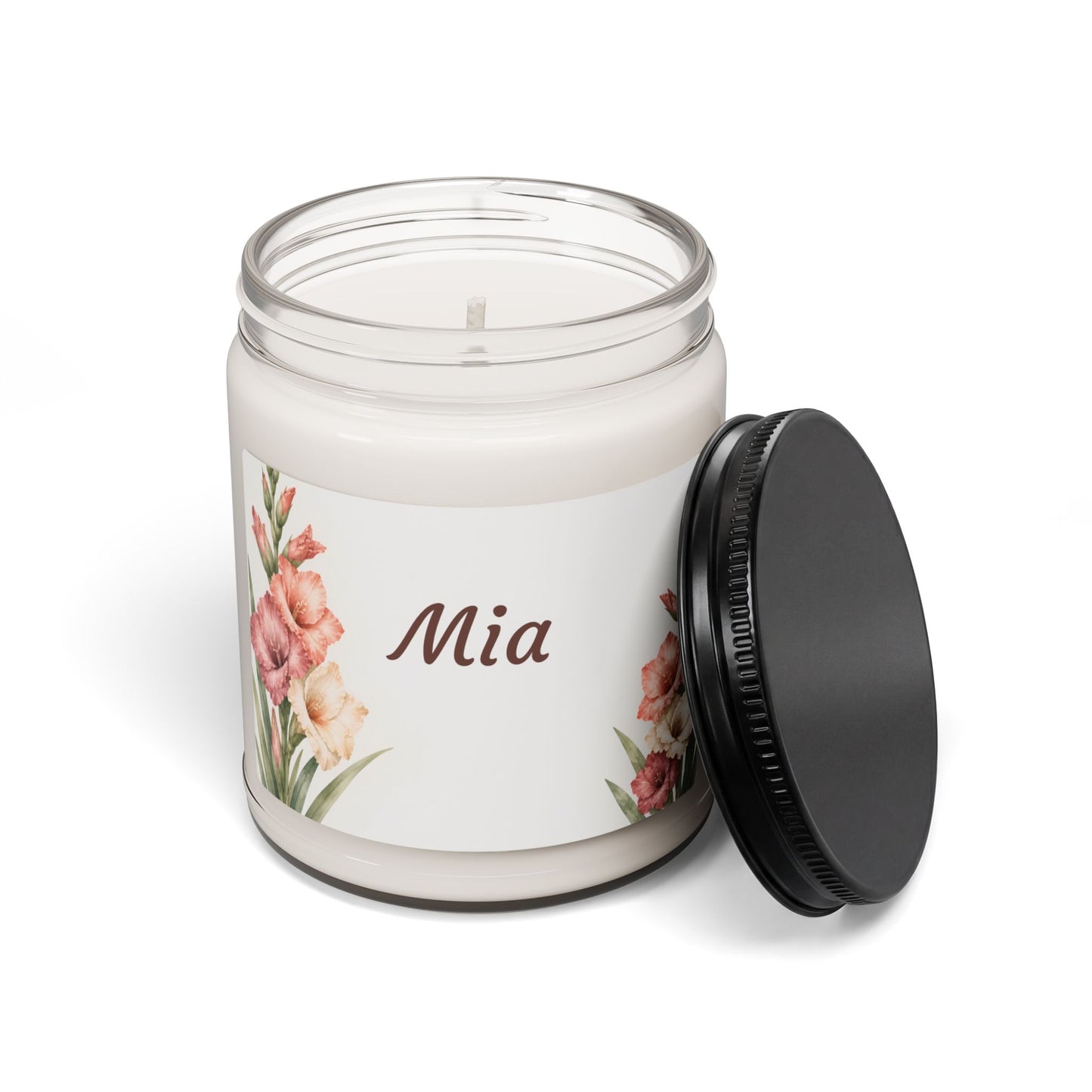 Personalized Floral Soy Candle — 'Mia' 9oz Scented Jar
