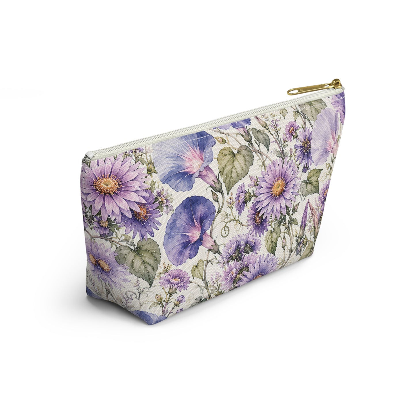 Floral Lavender Cosmetic Pouch — Purple Wildflower Accessory Bag