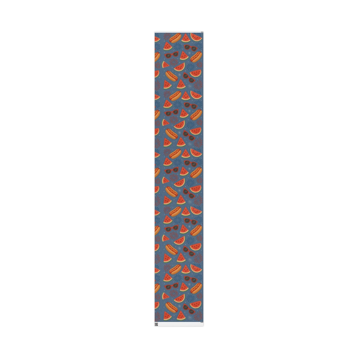 Summer BBQ Wrapping Paper – Watermelon, Hot Dogs & Fireworks on Blue