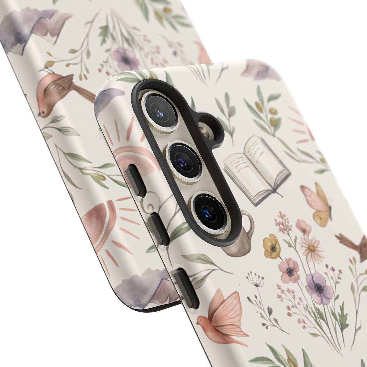 Floral Reading Phone Case — Cozy Books & Coffee Pattern Tough Case