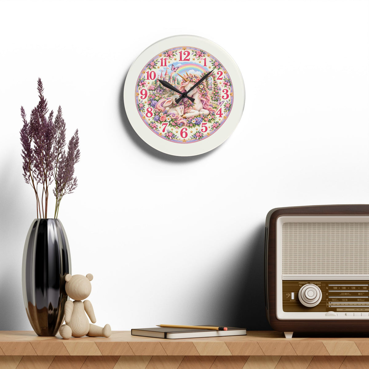 Floral Unicorn Acrylic Wall Clock