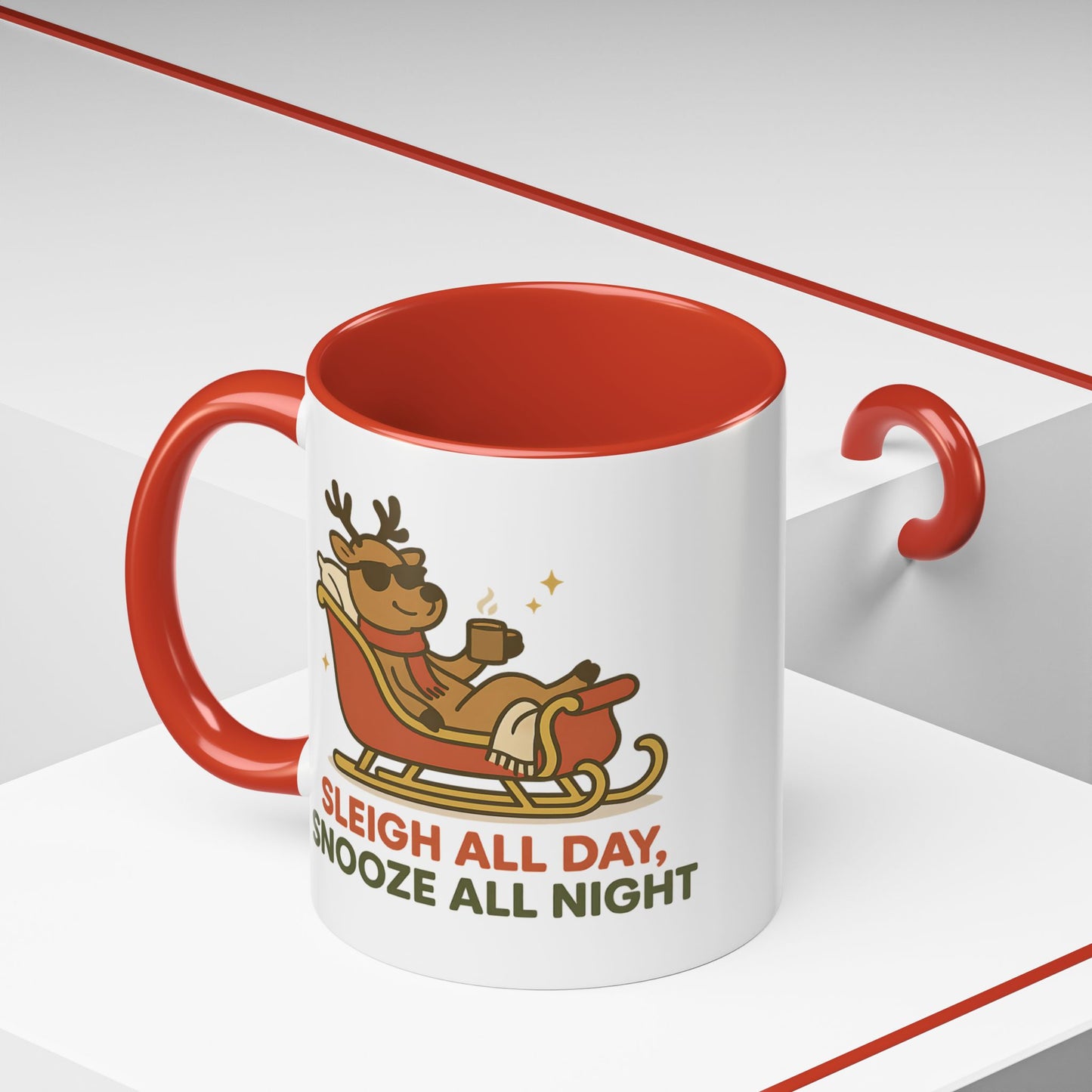 Sleigh All Day Snooze All Night Christmas Mug – Cozy Reindeer Holiday Coffee Cup, 11oz & 15oz Ceramic