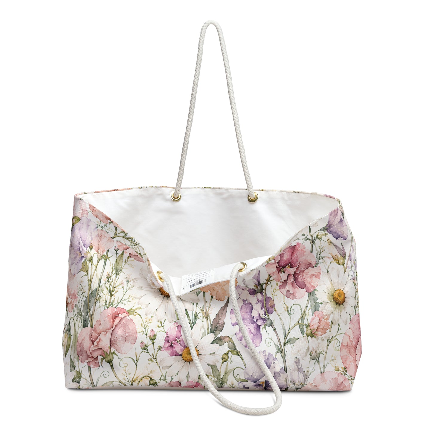 Floral Watercolor Weekender Bag — Pastel Daisy & Wildflower Travel Tote