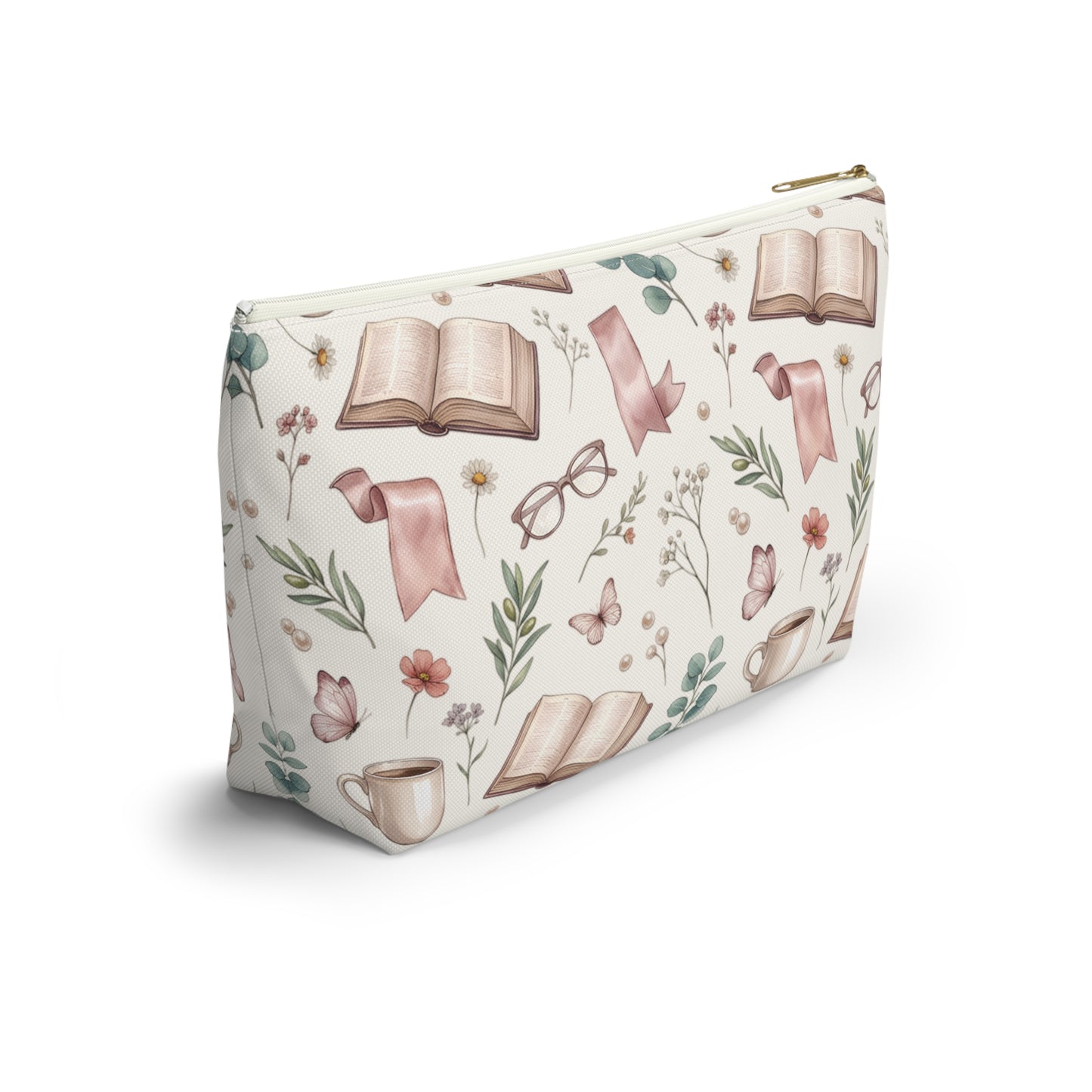 Booklover Cosmetic Pouch — Floral Reading Pattern Accessory Bag