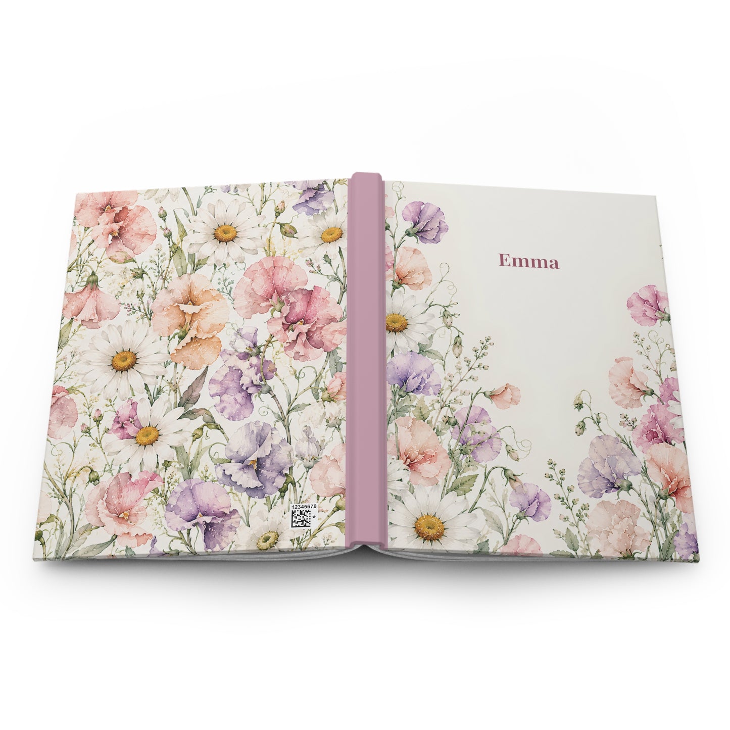 Personalized Floral Hardcover Journal — Watercolor Wildflower Notebook (e.g., "Emma")