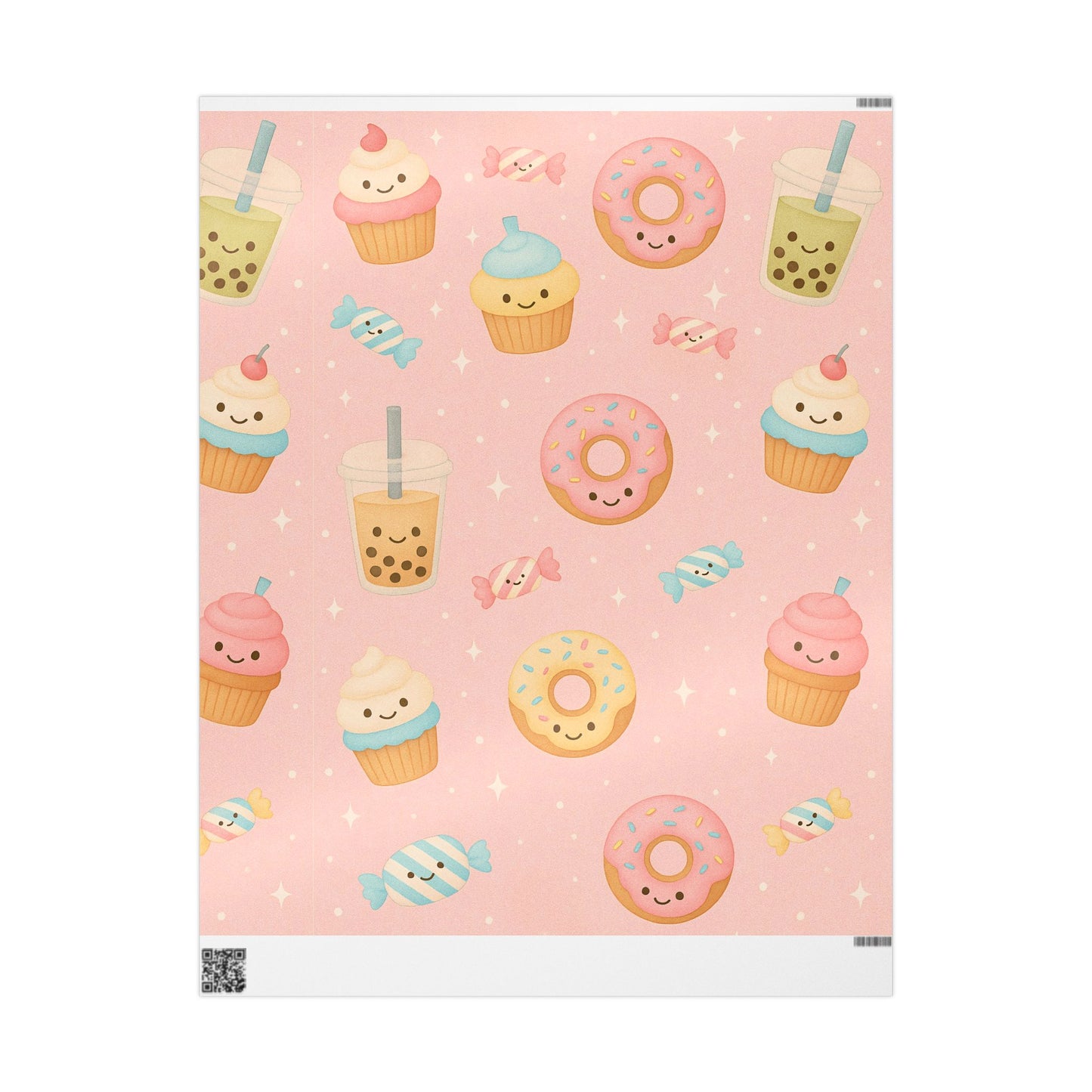 Sweet Treats Kawaii Wrapping Paper – Donuts, Boba, Cupcakes & Candy on Pink