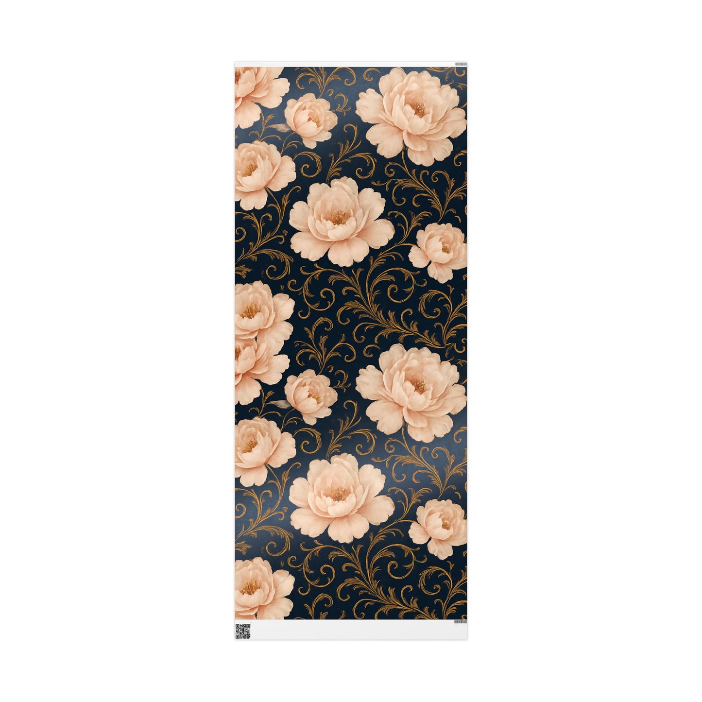 Blush Peony & Gold Scroll Wrapping Paper – Elegant Floral Gift Wrap in Glossy or Matte Finish