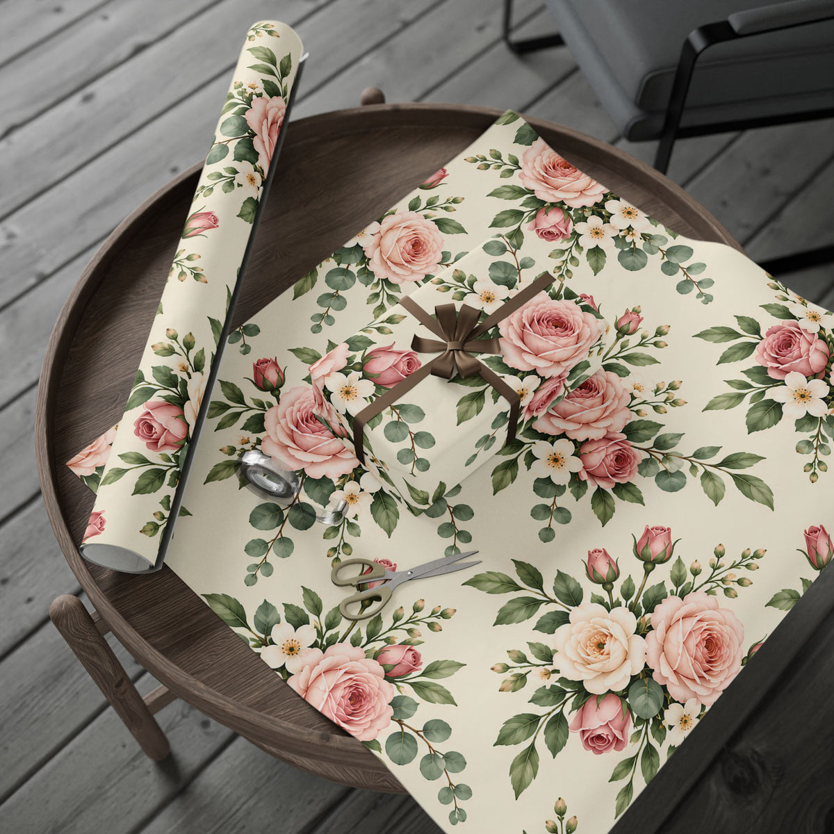 Floral Rose Wrapping Paper Roll — Vintage Pink Garden Gift Wrap