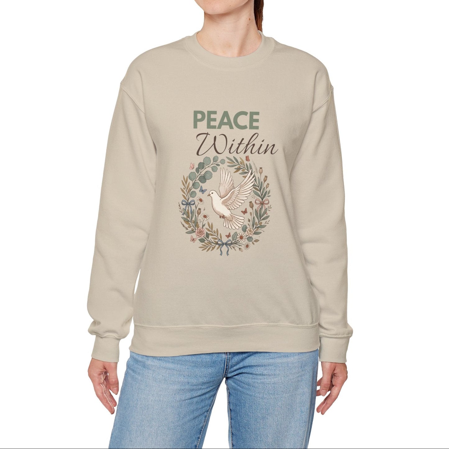 Peace Within Sweatshirt — Dove & Floral Comfort Crewneck