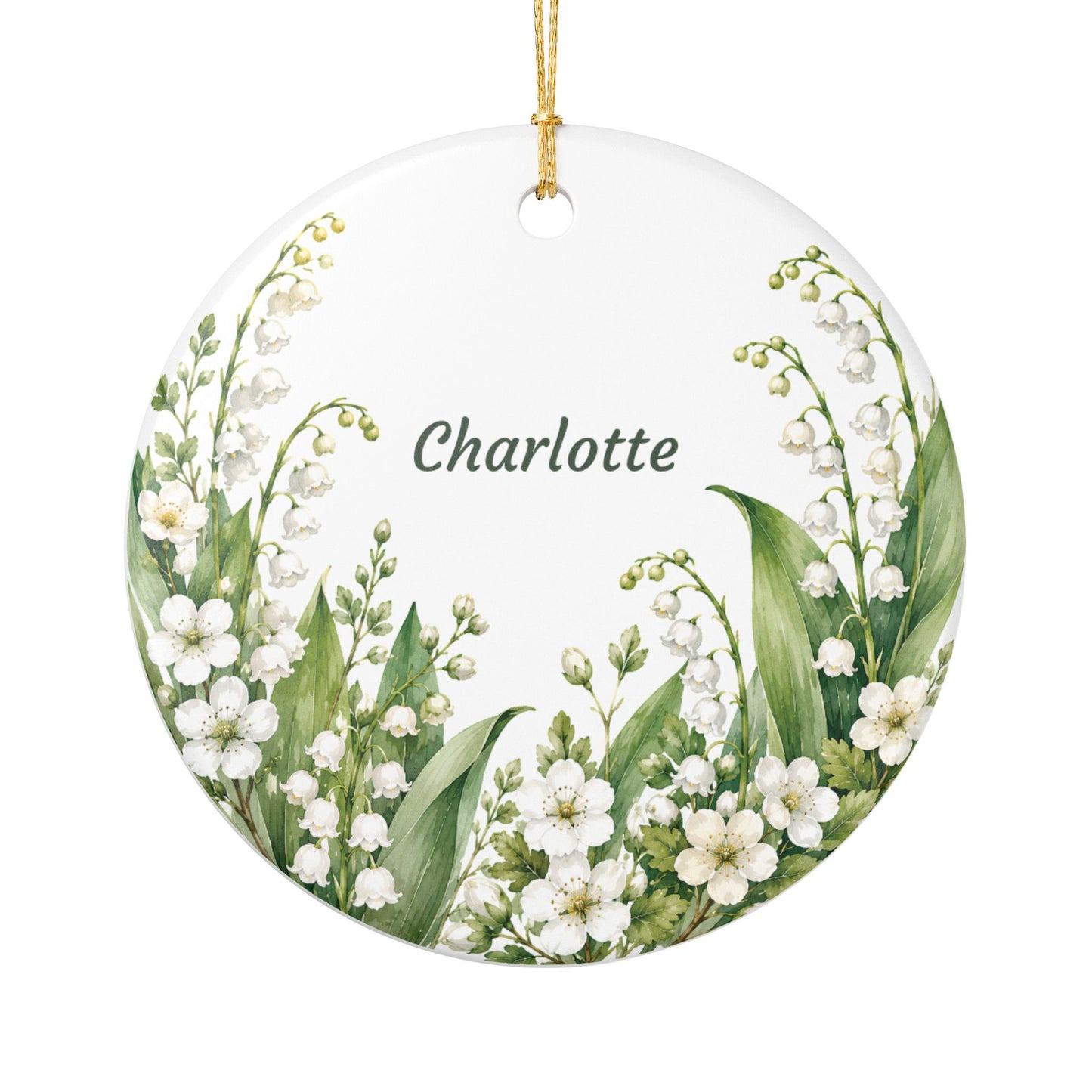Personalized Lily of the Valley Ceramic Ornament – Custom Name Floral Decoration
