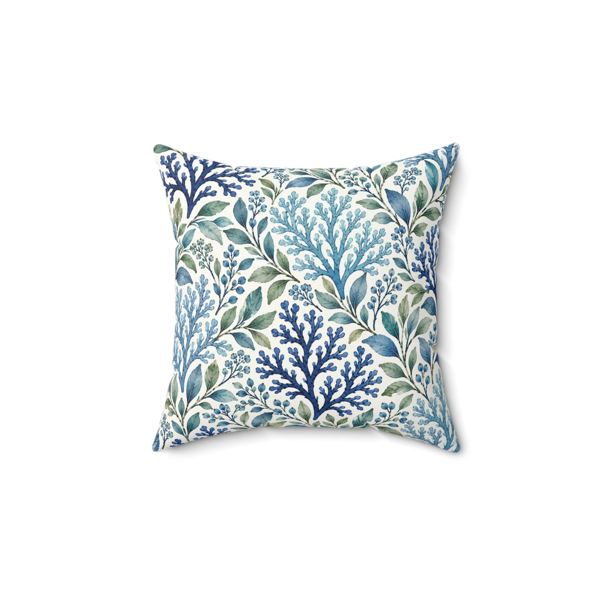 Coastal Blue Coral Pattern Pillow - Decorative Square Throw Pillow