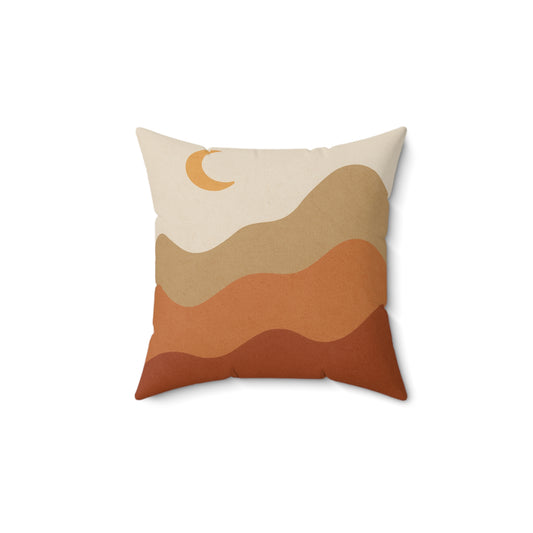 Desert Sunset Throw Pillow - Boho Landscape Cushion with Crescent Moon & Double-Sided Print