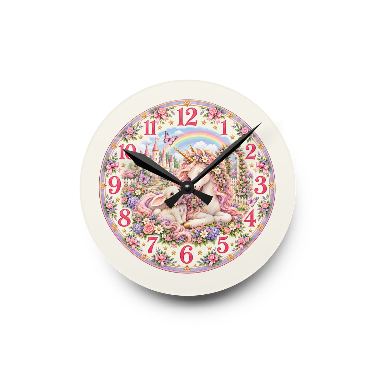 Floral Unicorn Acrylic Wall Clock