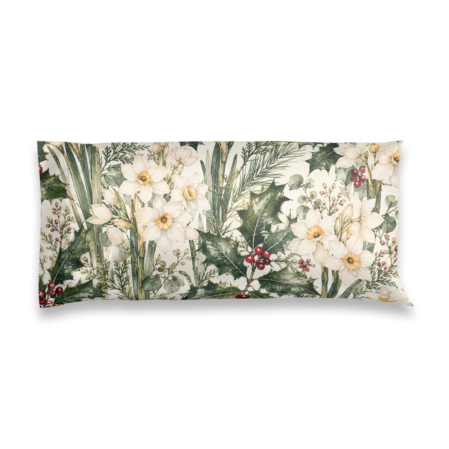 Floral Satin Pillowcase – Green Botanical Daffodil Print