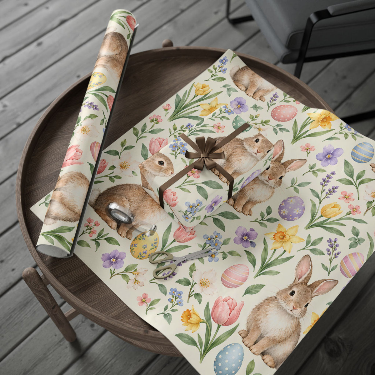 Easter Bunny Floral Wrapping Paper Roll — Pastel Spring Gift Wrap