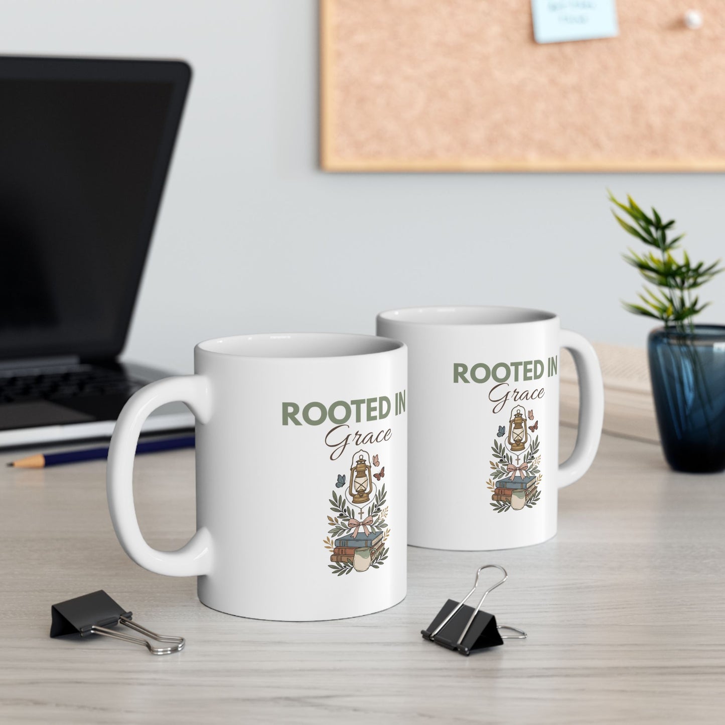 Rooted in Grace Floral Ceramic Mug 11oz & 15oz — Faith Gift