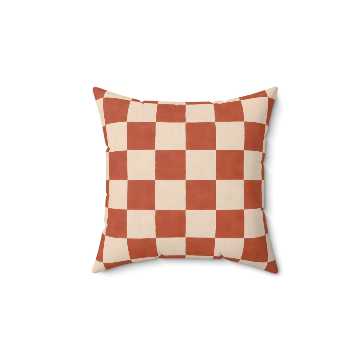 Rust and Cream Checkerboard Square Pillow
