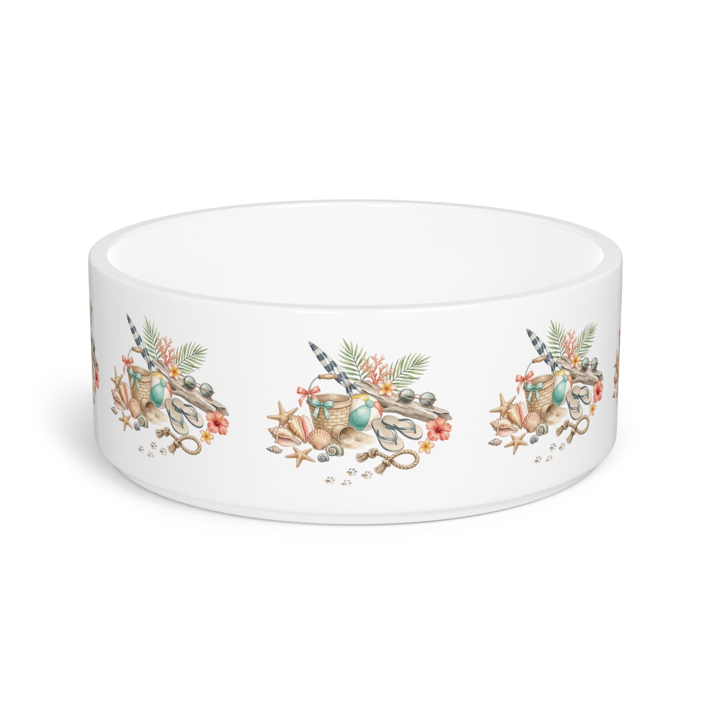 Coastal Seashell Pet Bowl — Beachy Nautical Dog Feeding Dish