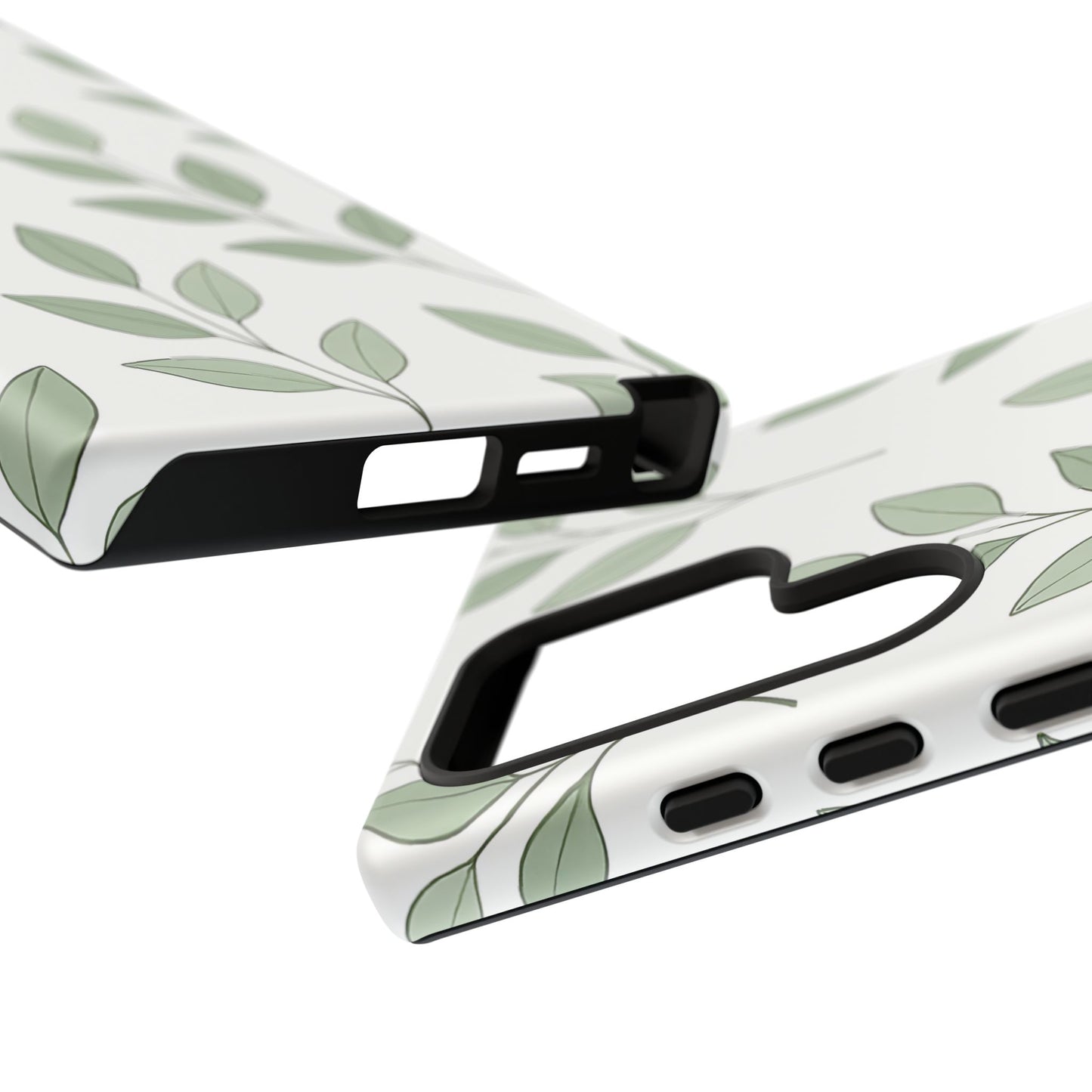 Minimalist Green Leaf Phone Case – Elegant Botanical Pattern on White