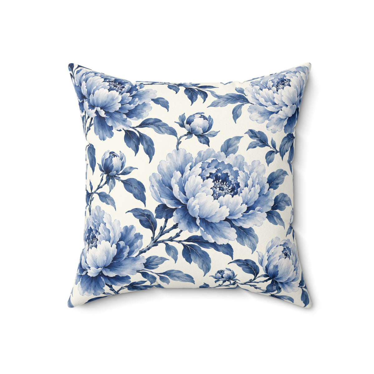 Blue Floral Throw Pillow — Vintage Peony Accent Cushion