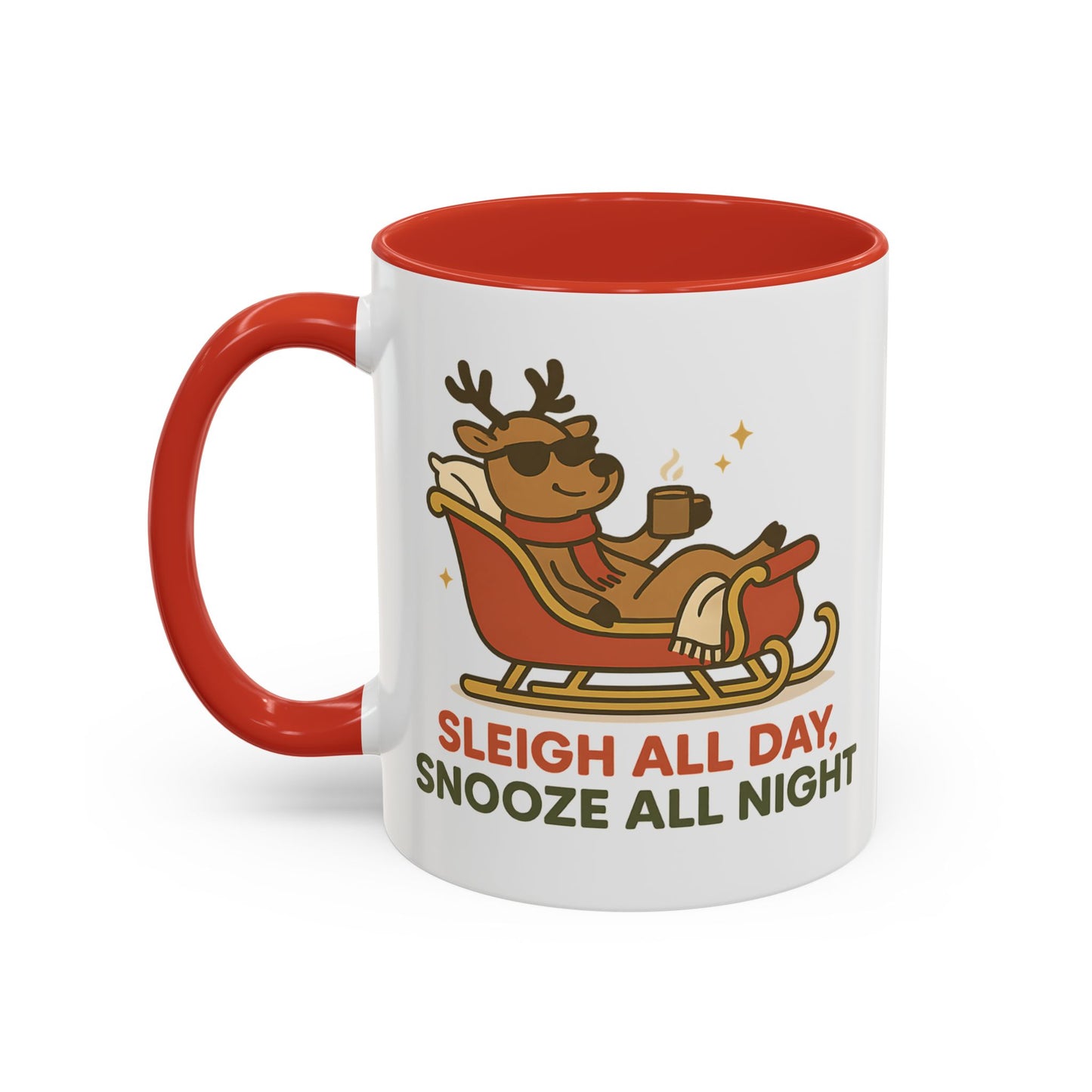 Sleigh All Day Snooze All Night Christmas Mug – Cozy Reindeer Holiday Coffee Cup, 11oz & 15oz Ceramic