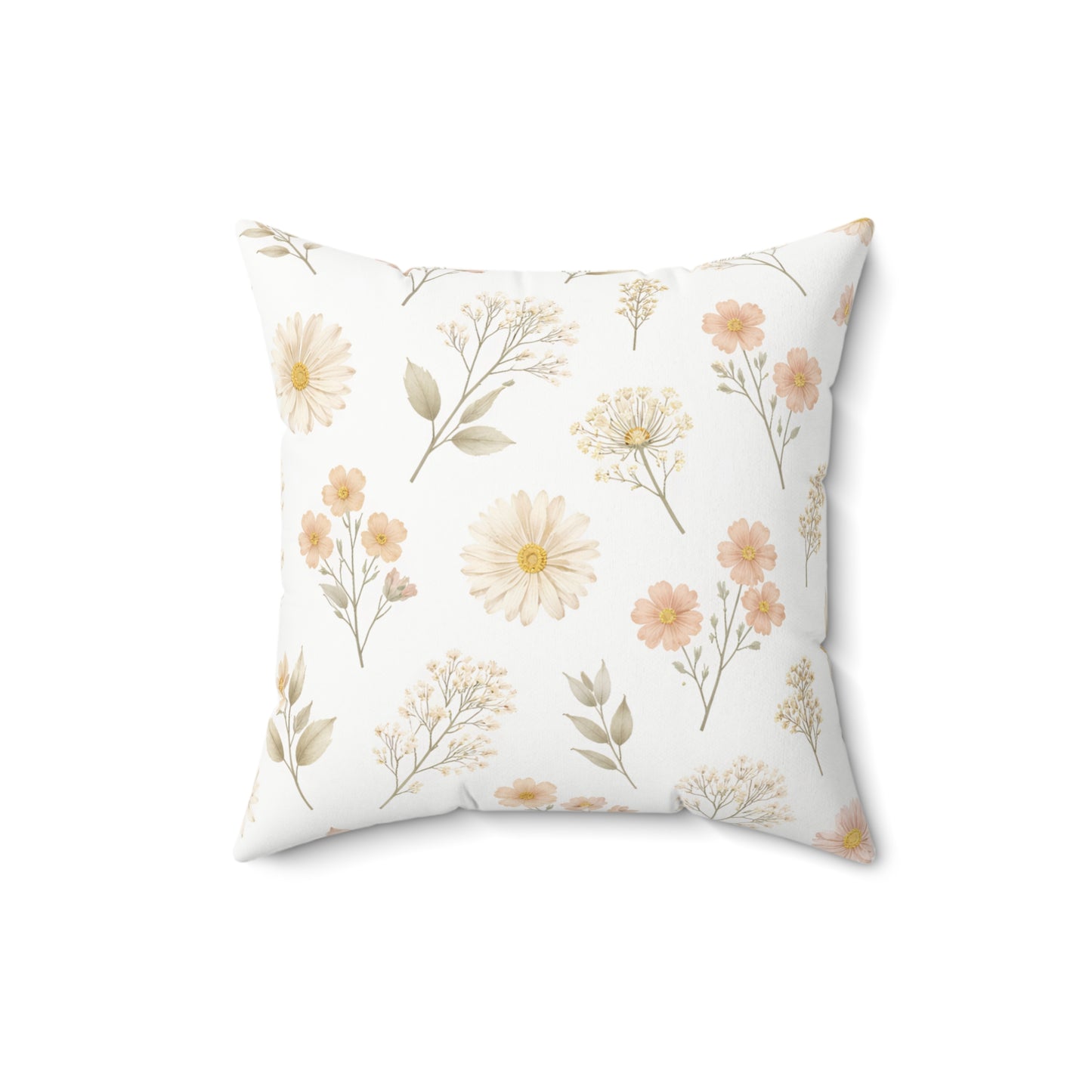 Dainty Wildflower Square Pillow — Pastel Floral Decorative Cushion