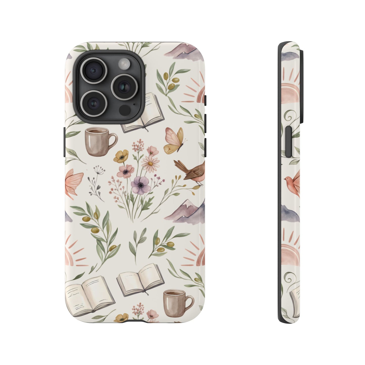 Floral Reading Phone Case — Cozy Books & Coffee Pattern Tough Case