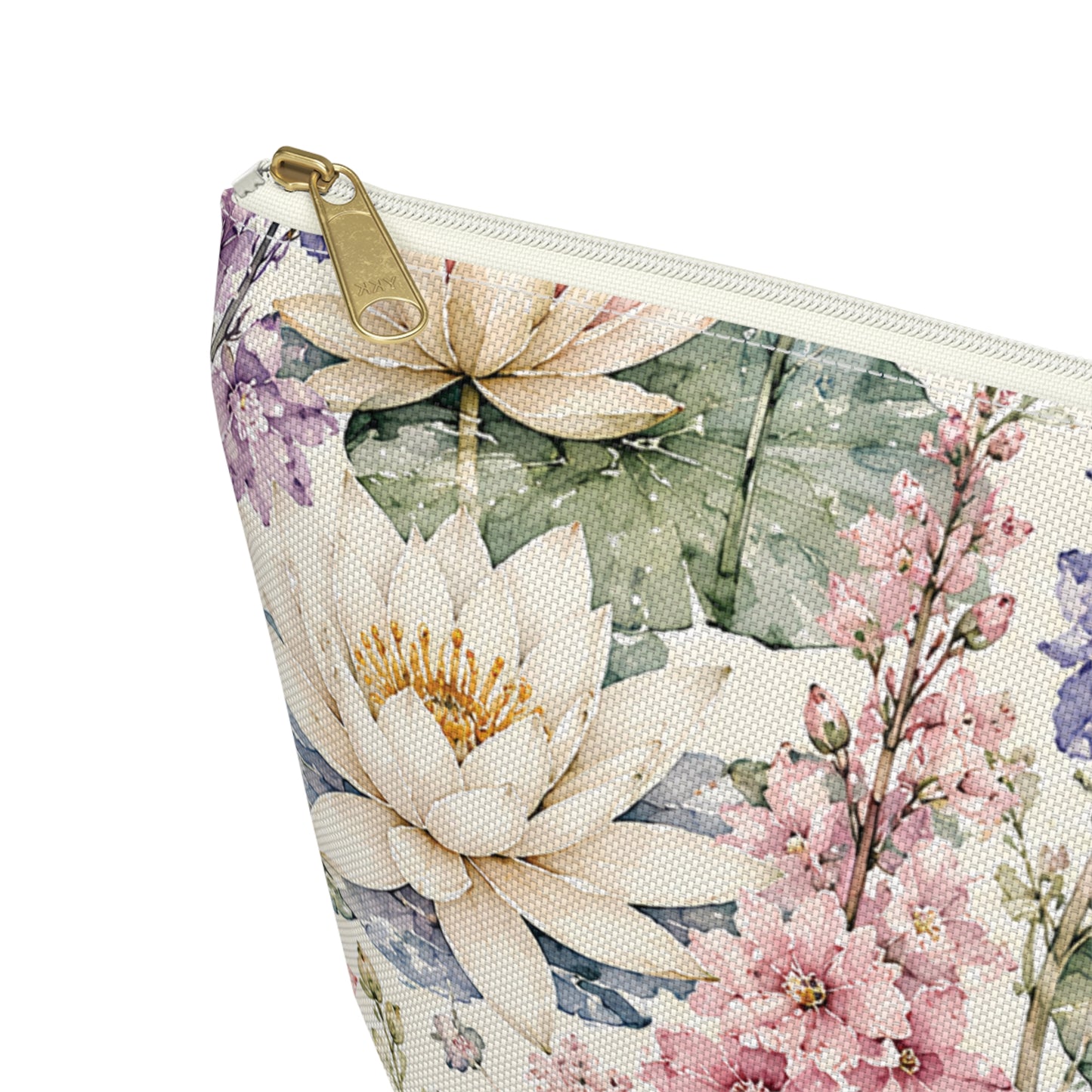 Floral Watercolor Accessory Pouch — Garden Lotus Makeup Bag