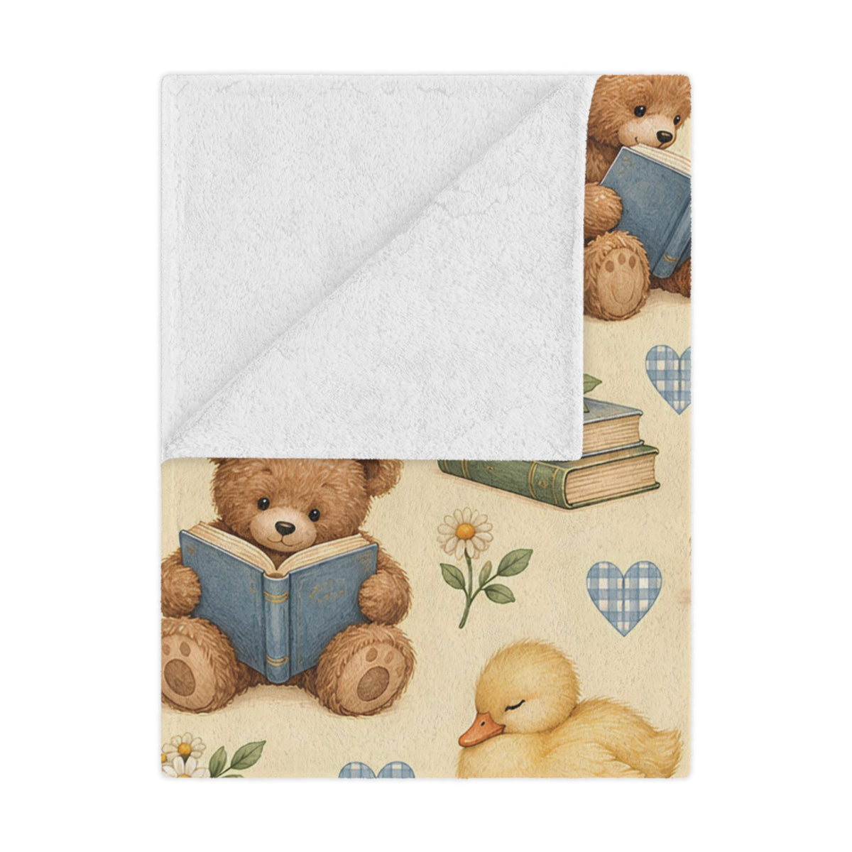 Cute Teddy Bear and Duckling Storytime Minky Blanket
