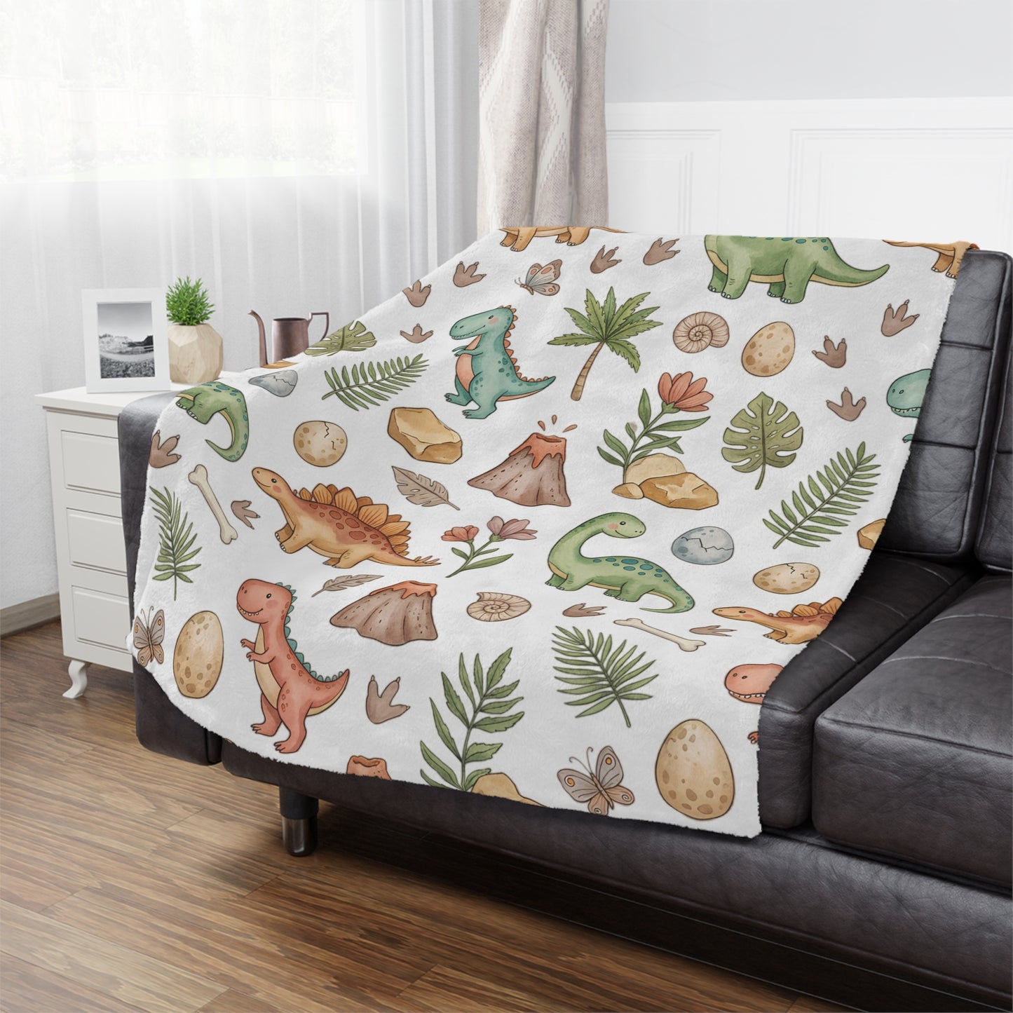 Dino Nursery Minky Blanket — Cute Watercolor Dinosaurs Baby Throw