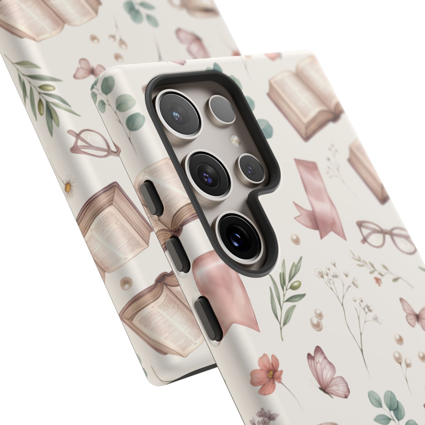 Bookish Floral Phone Case — Cozy Reading Pattern with Open Books, Glasses & Coffee