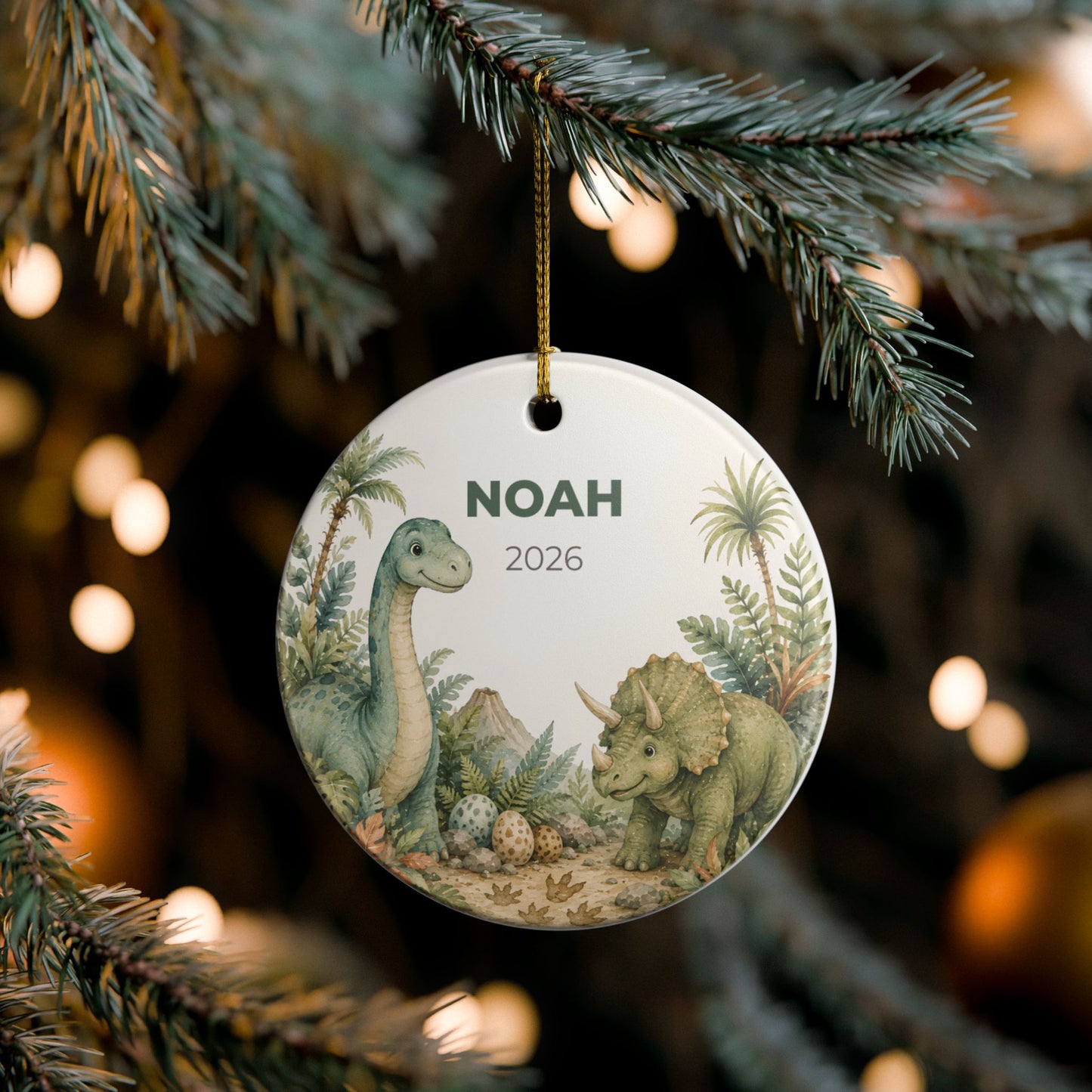 Personalized Baby Dinosaur Ornament — Custom Name & Year Ceramic Decoration