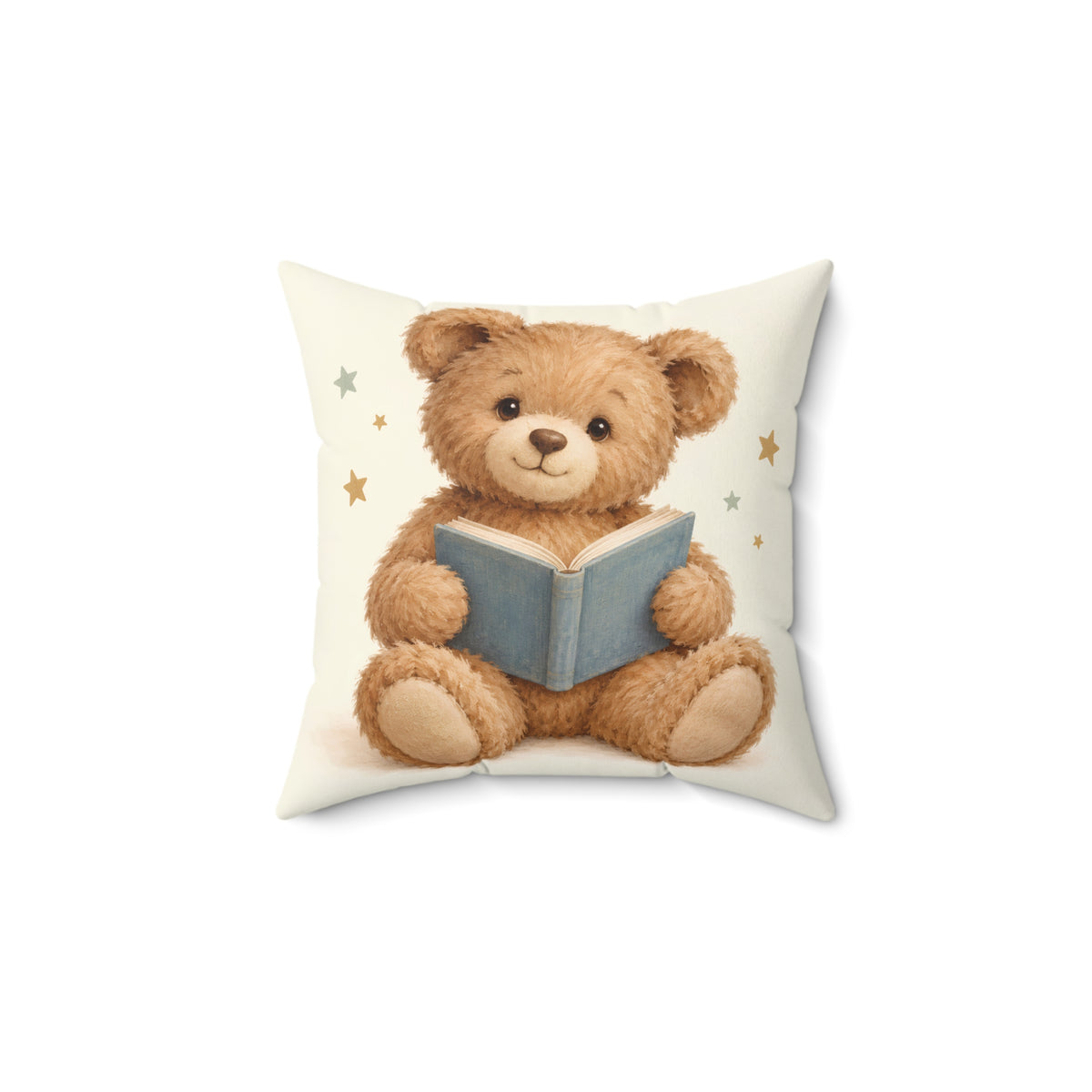Reading Teddy Bear Square Pillow
