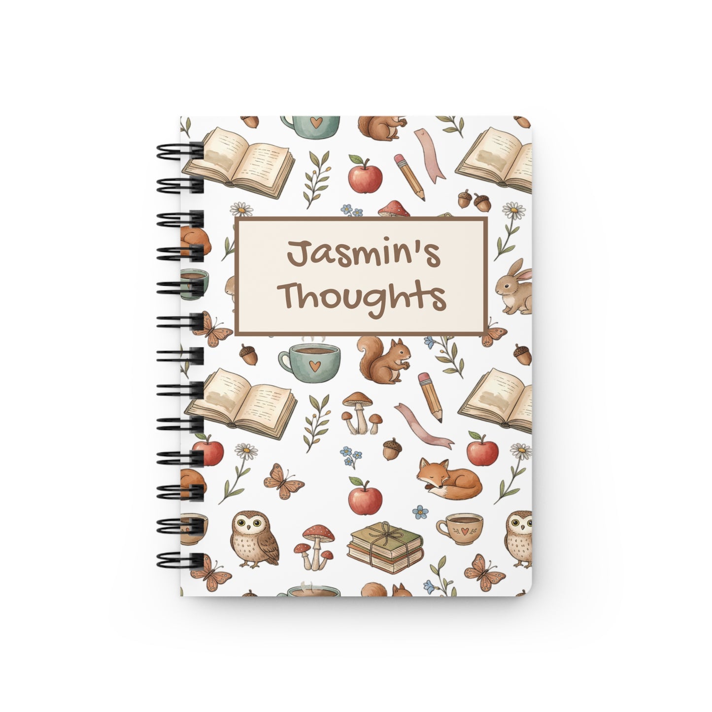 Personalized Woodland Reading Journal — "Jasmin's Thoughts" Spiral Notebook