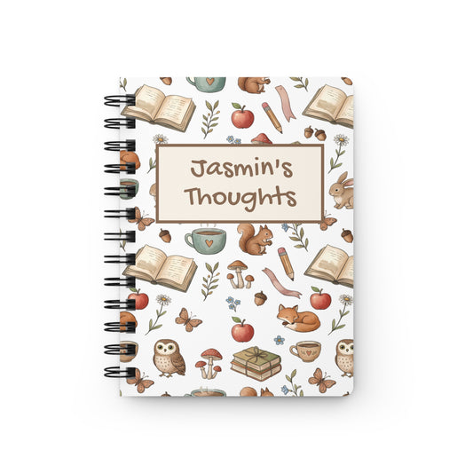 Personalized Woodland Reading Journal — "Jasmin's Thoughts" Spiral Notebook