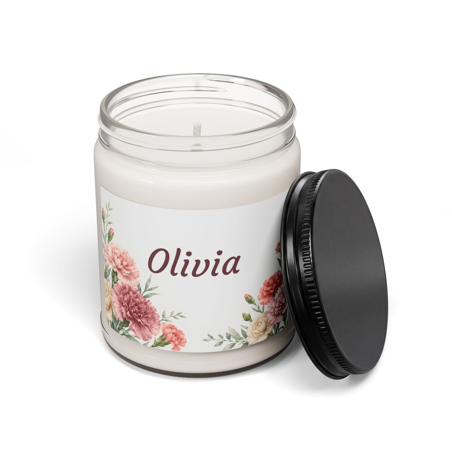Personalized Floral Soy Candle — 9oz Scented Candle with Name (Olivia)