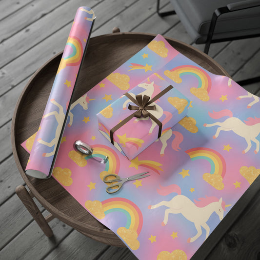 Magical Unicorn & Rainbow Wrapping Paper – Pink Pastel Fantasy Gift Wrap