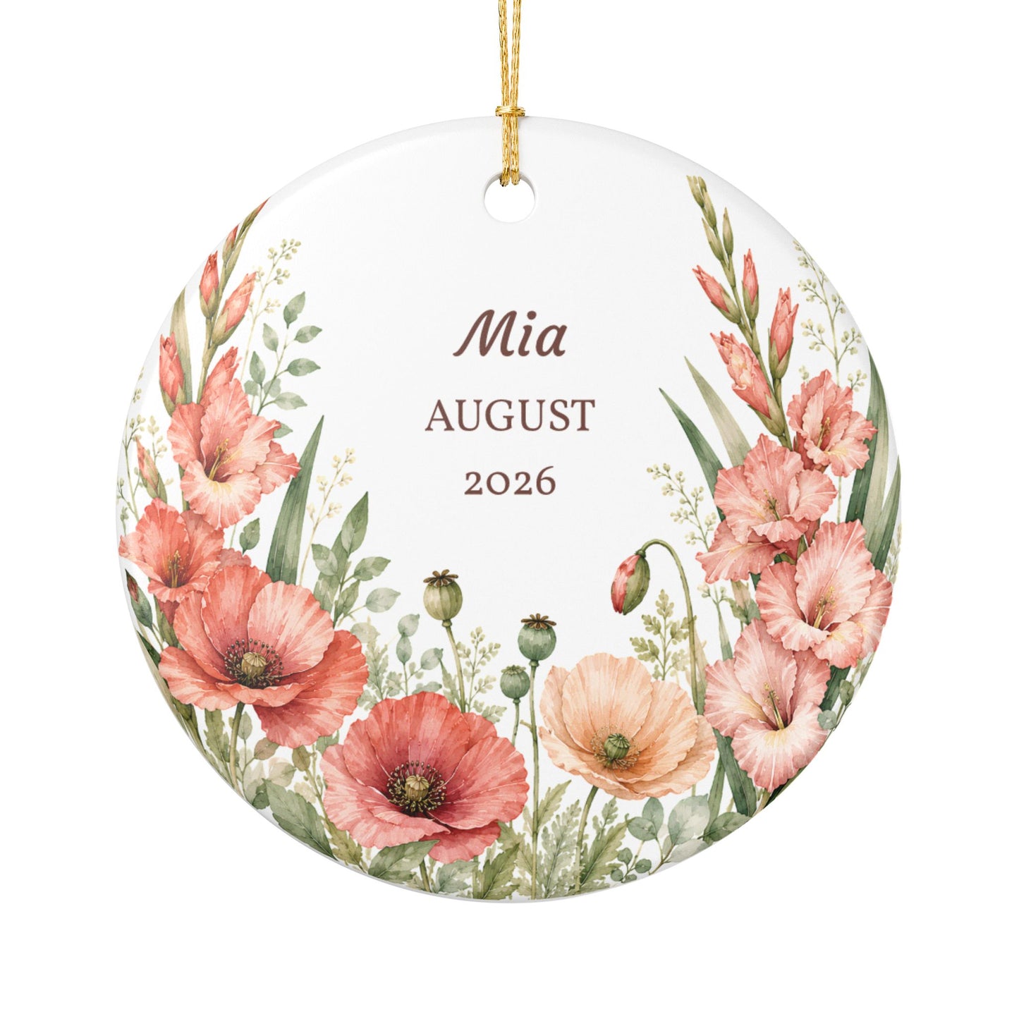 Personalized Floral Ornament — Custom Name & Year Ceramic Keepsake