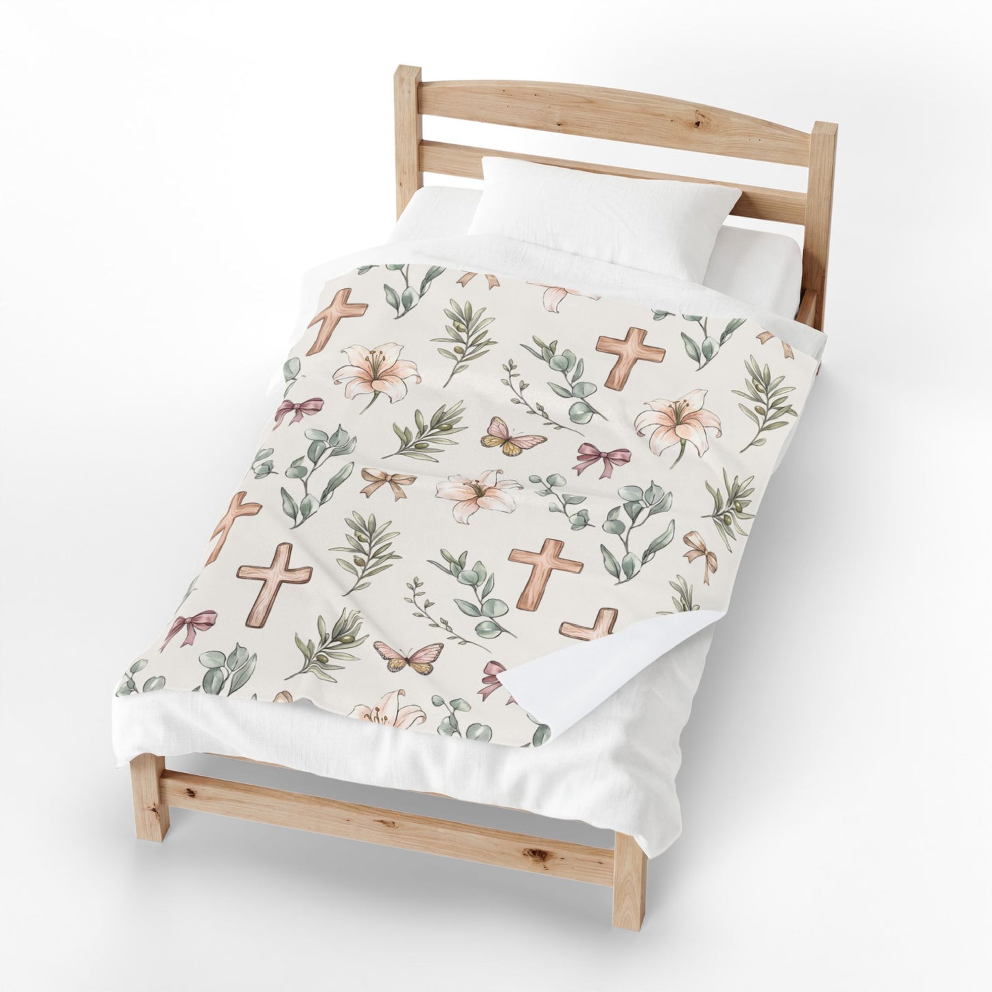 Floral Cross Baby Plush Blanket — Christian Nursery Velveteen Throw