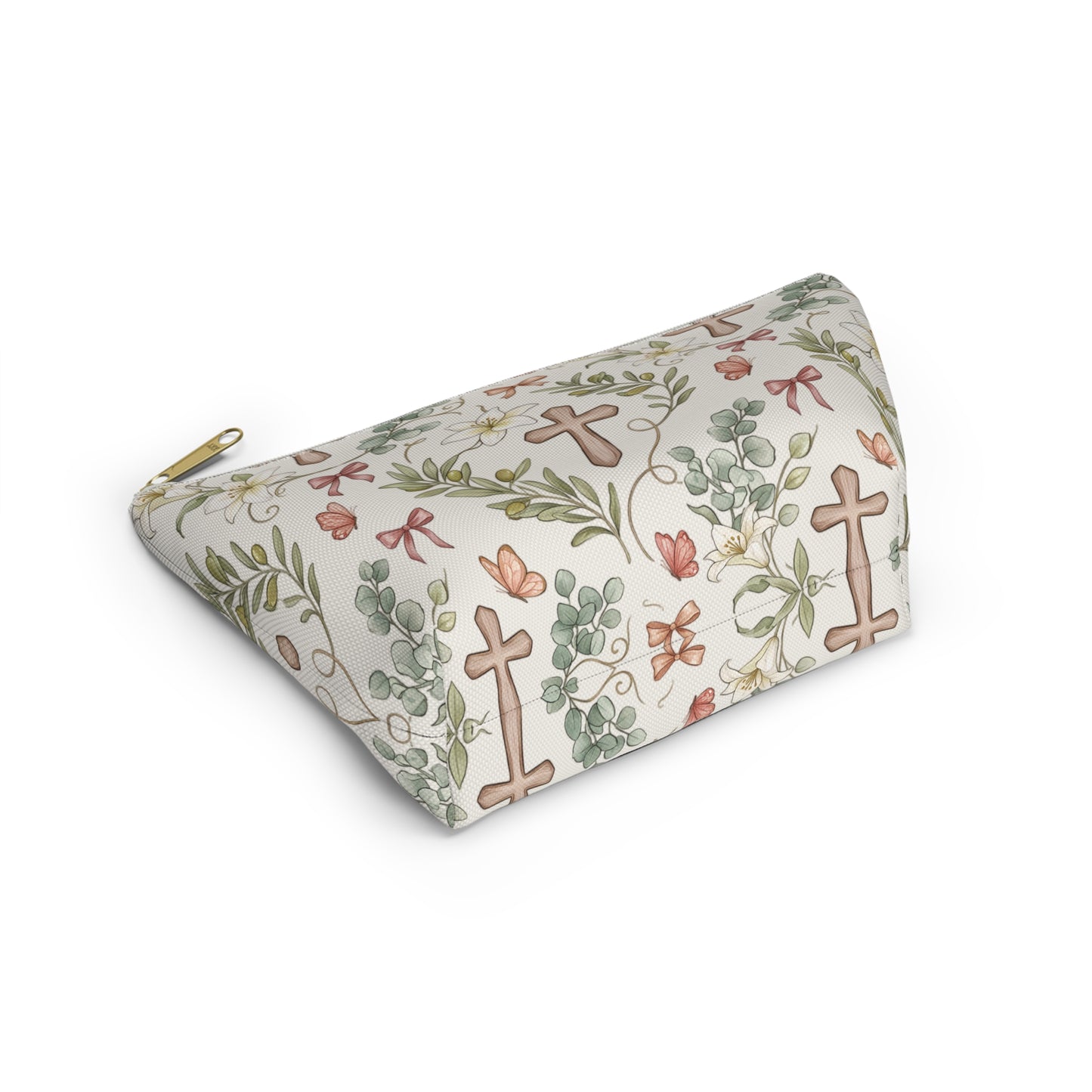 Floral Cross Accessory Pouch — T‑Bottom Makeup & Prayer Keepsake Bag