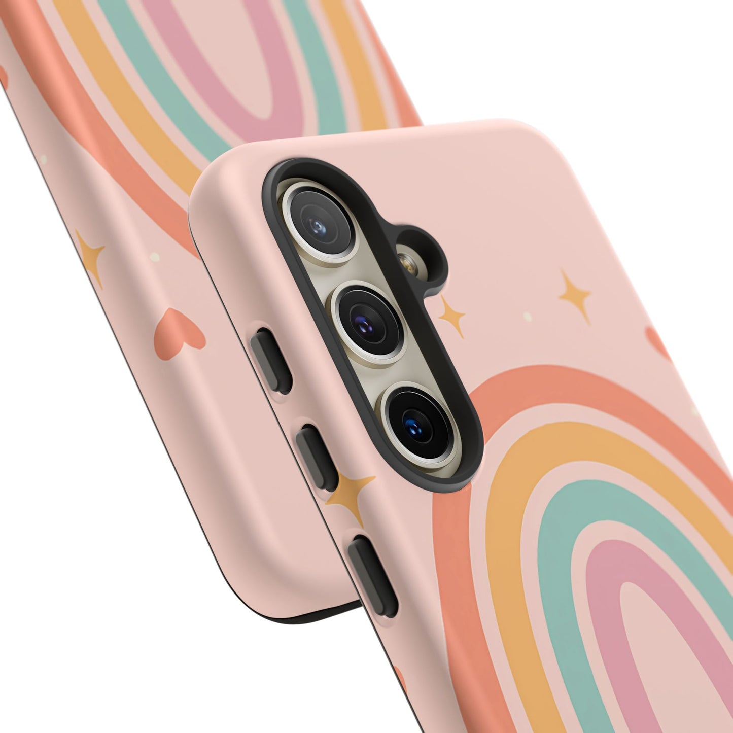 Pastel Rainbow Heart Phone Case – Cute Boho Aesthetic in Soft Pink