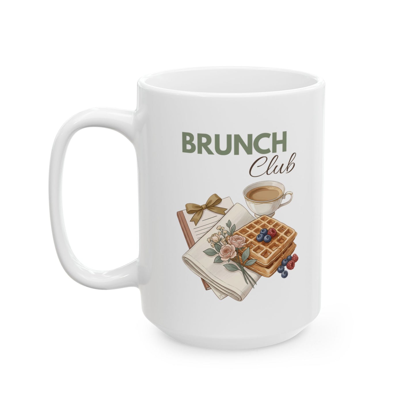 Brunch Club Ceramic Coffee Mug – Brunch Lover Coffee Cup – Waffles & Coffee Mug – Cozy Kitchen Gift – 11oz & 15oz
