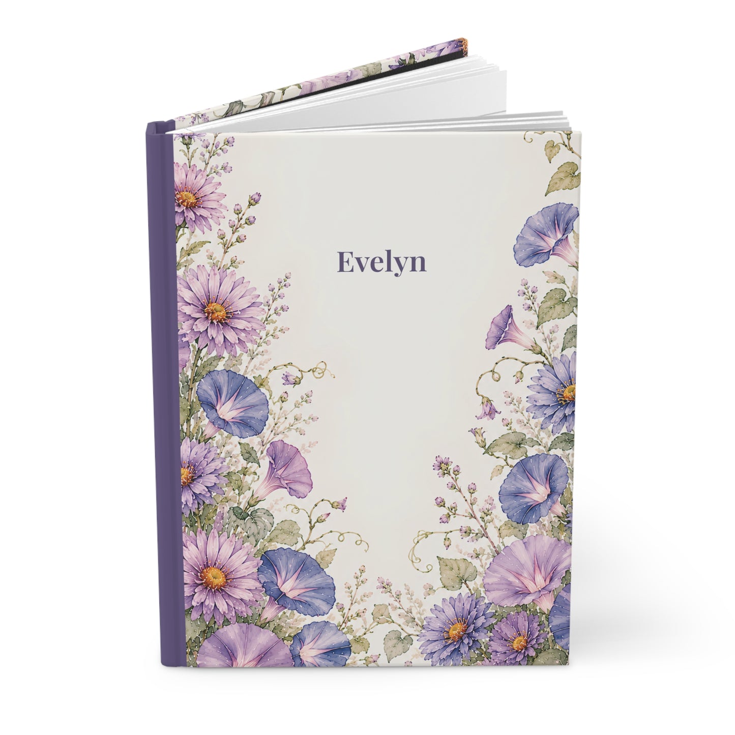 Floral Hardcover Journal — Personalized 'Evelyn' Purple Morning Glory Notebook
